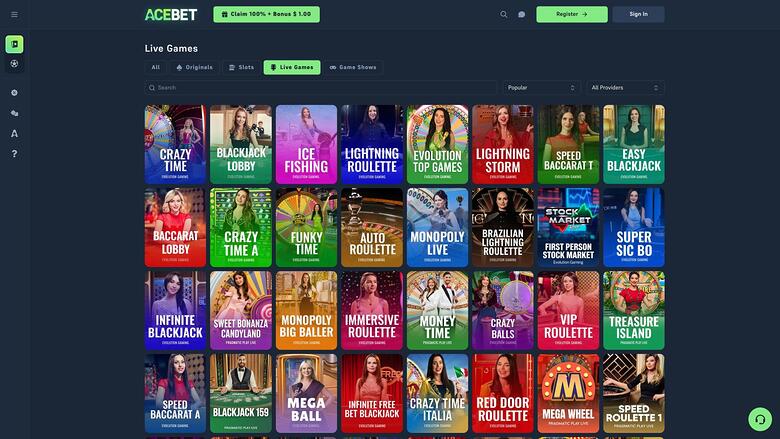Acebet Casino — Live dealer lobby