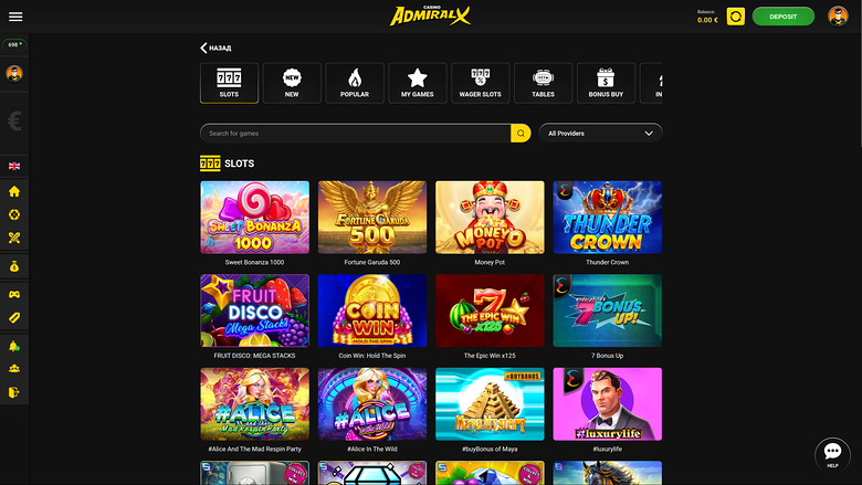 AdmiralX Casino — Games lobby