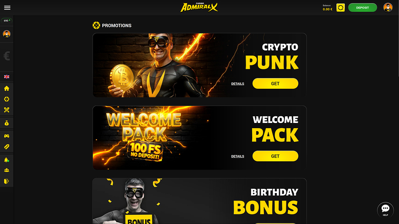 AdmiralX Casino — Promotions page