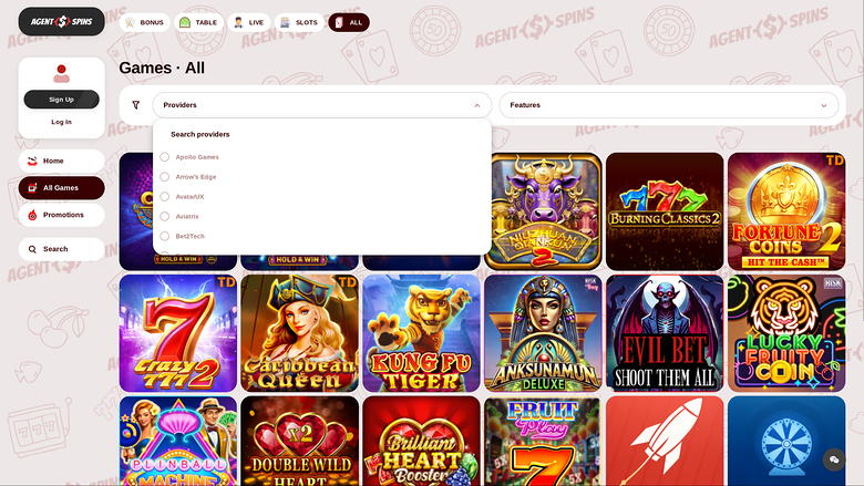 Agent Spins Casino — Games by studio