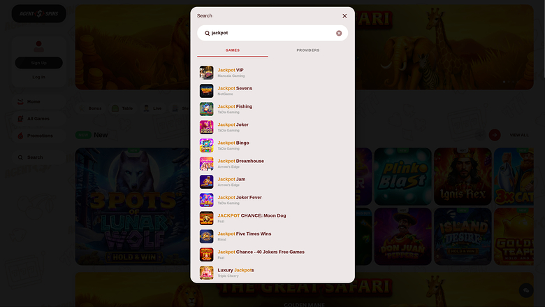 Agent Spins Casino — Jackpot games