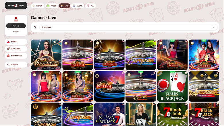 Agent Spins Casino — Live dealer lobby