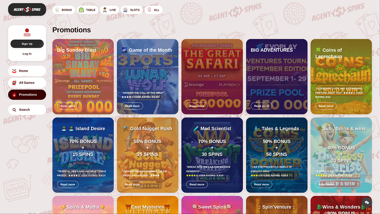 Agent Spins Casino — Promotions page
