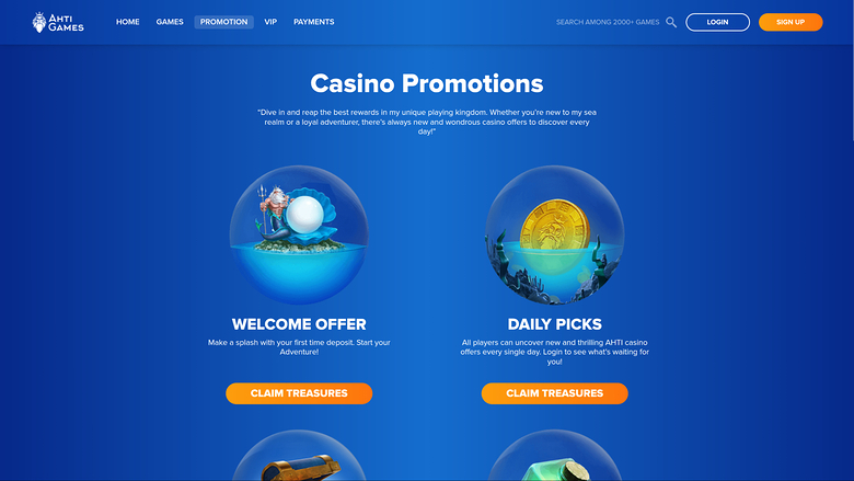 Ahti Games Casino — Promotions page