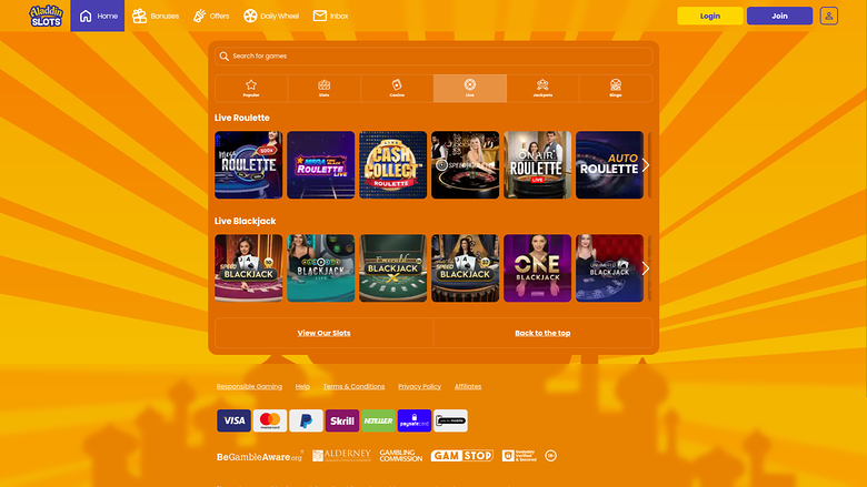 Aladdin Slots Casino — Live dealer lobby