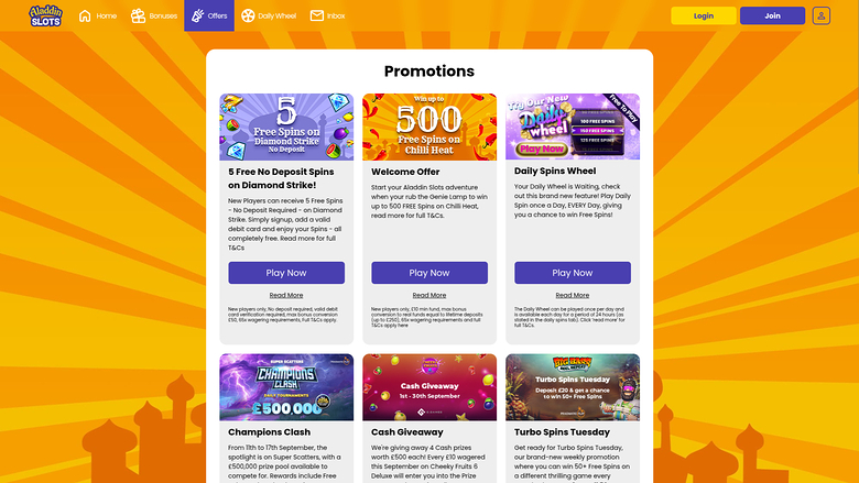 Aladdin Slots Casino — Promotions page