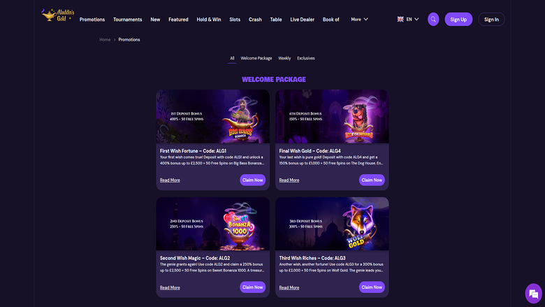 AladdinsGold Casino — Promotions page