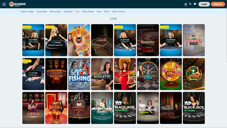 Alexander Casino — Live dealer lobby