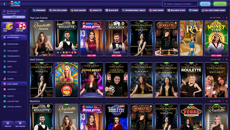 Alf Casino — Live dealer lobby