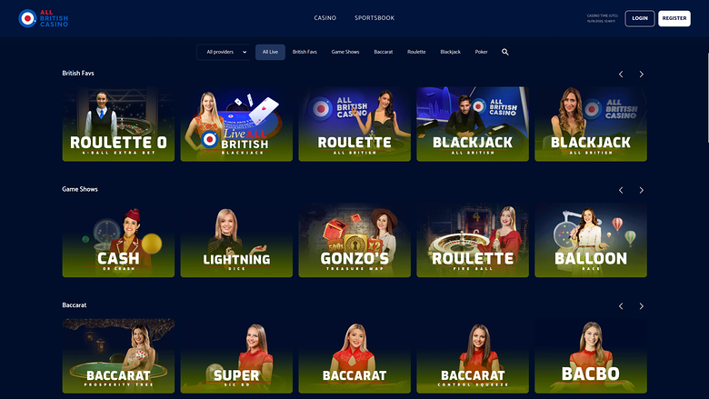 All British Casino — Live dealer lobby