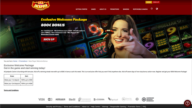 All Jackpots Casino — Promotions page