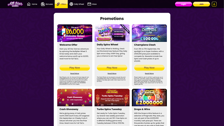 All Star Games Casino — Promotions page