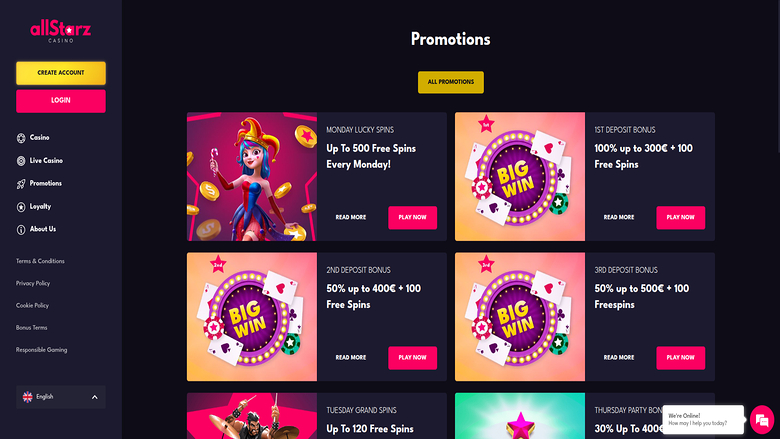 AllStarz Casino — Promotions page