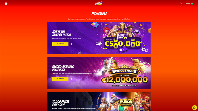 Amok Casino — Promotions page