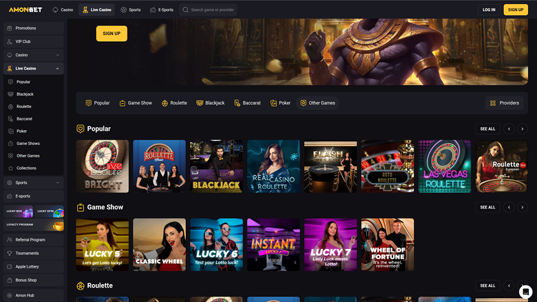 AmonBet Casino — Live dealer lobby