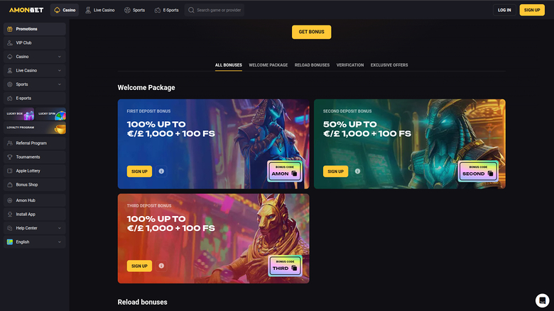 AmonBet Casino — Promotions page