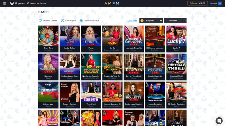 AMPM Casino — Live dealer lobby