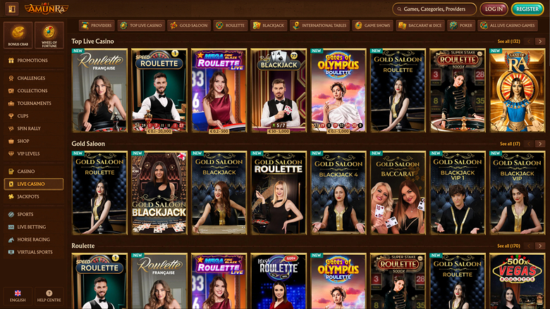 AmunRa Casino — Live dealer lobby