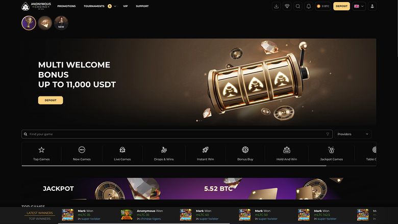 Anonymous Casino — Homepage