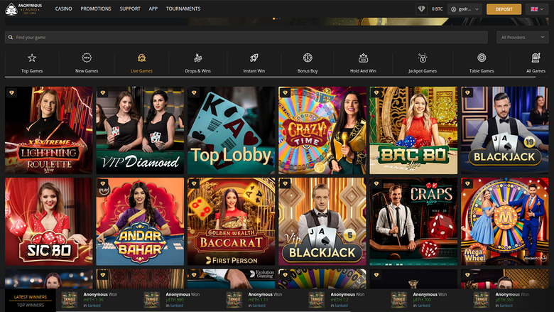 Anonymous Casino — Live dealer lobby