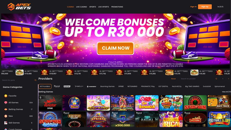 Apexbets Casino — Games lobby