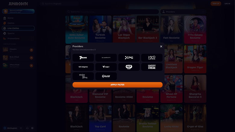 Aphrodite Casino — Games by studio