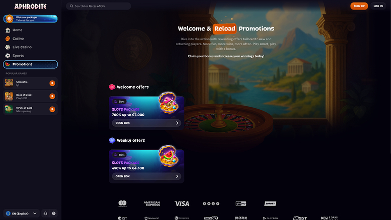 Aphrodite Casino — Promotions page