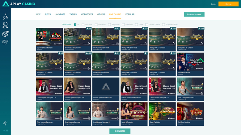 Aplay Casino — Live dealer lobby