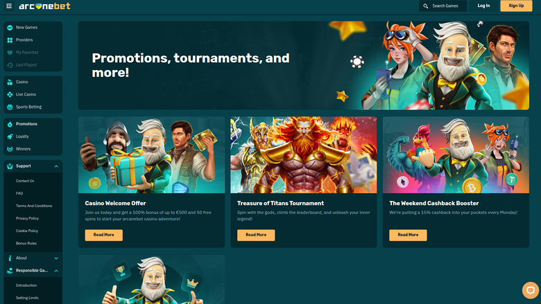 Arcanebet Casino — Promotions page