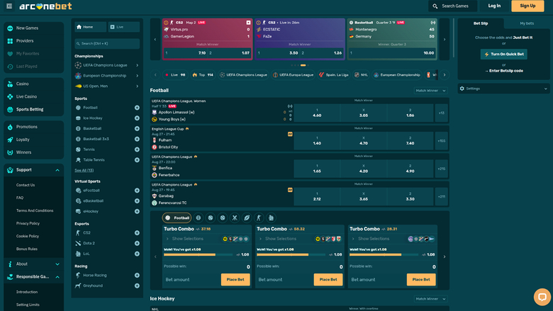 Arcanebet Casino — Sportsbook