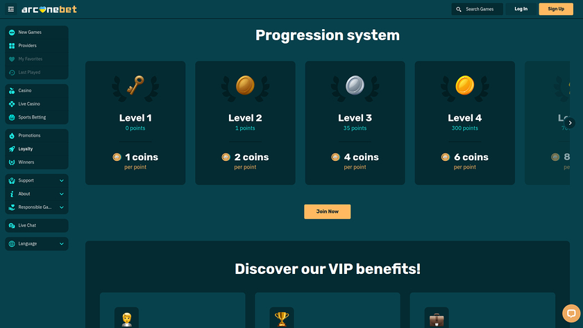 Arcanebet Casino — VIP section