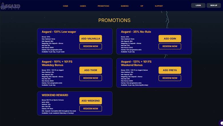 AsgardSlots Casino — Promotions page