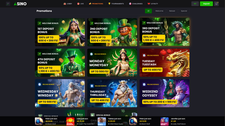 Asino Casino — Promotions page