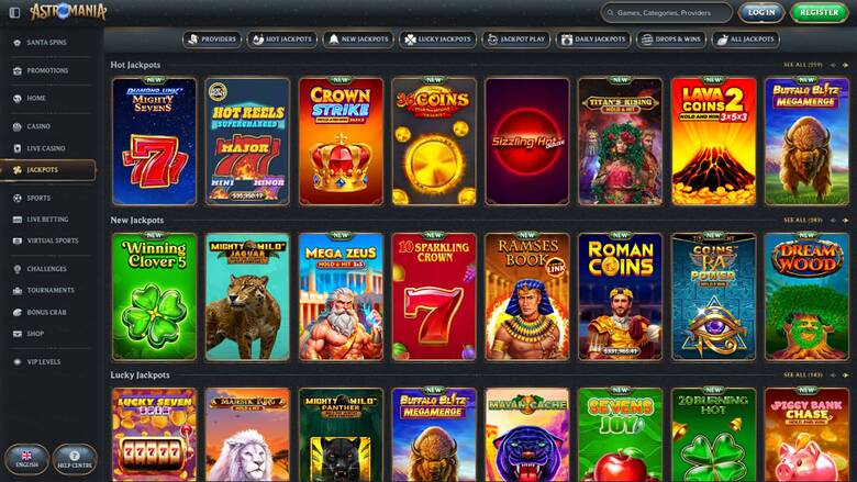 AstroMania Casino — Jackpot games