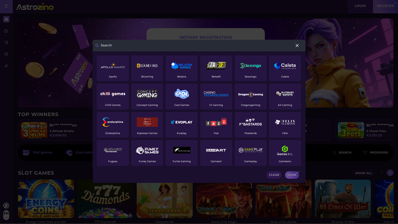 Astrozino Casino — Games by studio