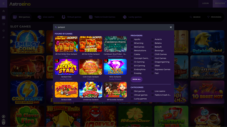 Astrozino Casino — Jackpot games