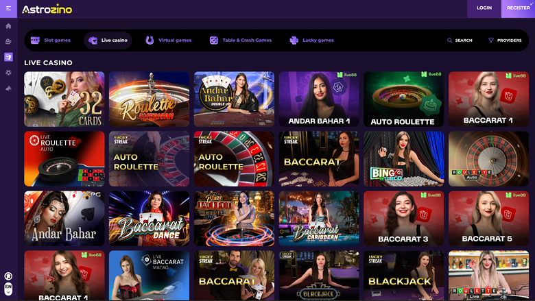 Astrozino Casino — Live dealer lobby
