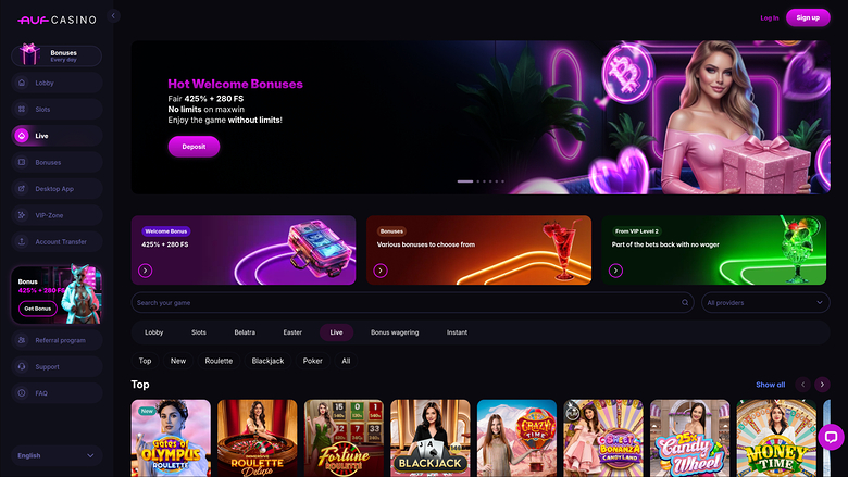 Auf Casino — Live dealer lobby