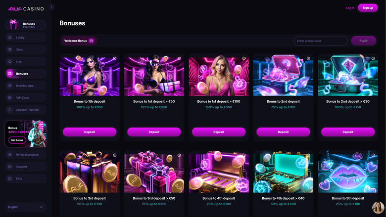 Auf Casino — Promotions page