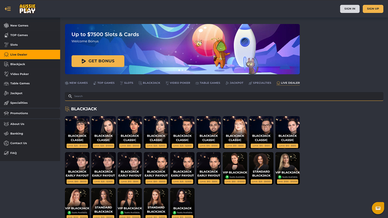 Aussie Play Casino — Live dealer lobby