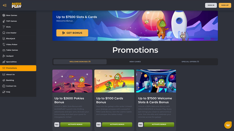 Aussie Play Casino — Promotions page
