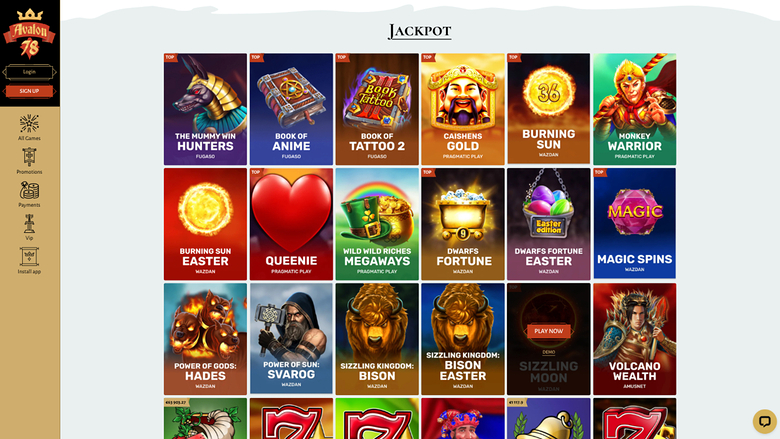 Avalon78 Casino — Jackpot games