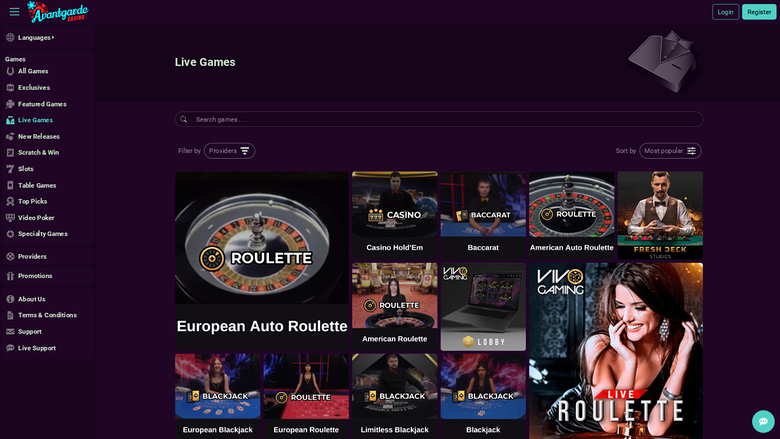 Avantgarde Casino — Live dealer lobby