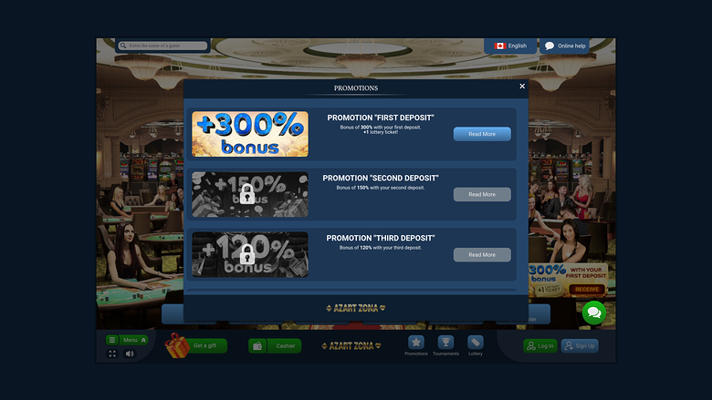Azart Zona Casino — Promotions page