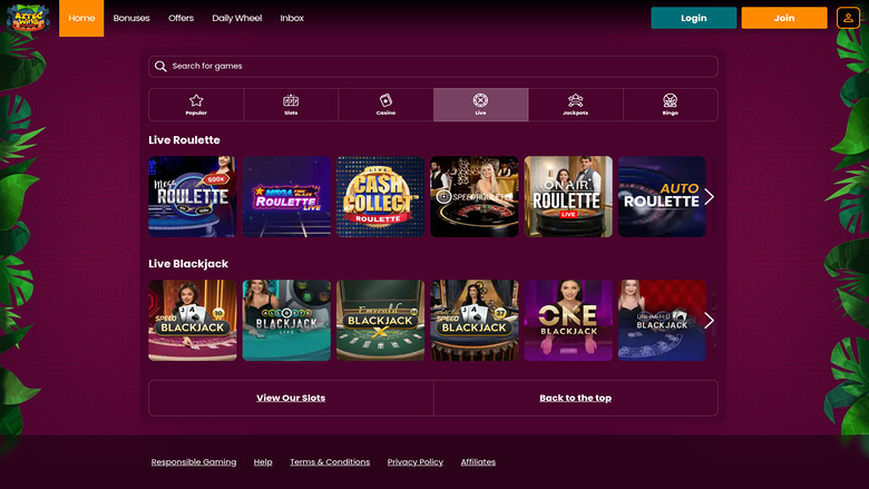 Aztec Wins Casino — Live dealer lobby
