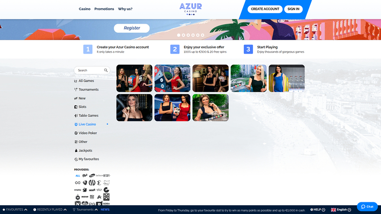 Azur Casino — Live dealer lobby