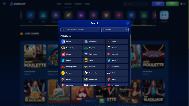 AzurSlot Casino — Games by studio