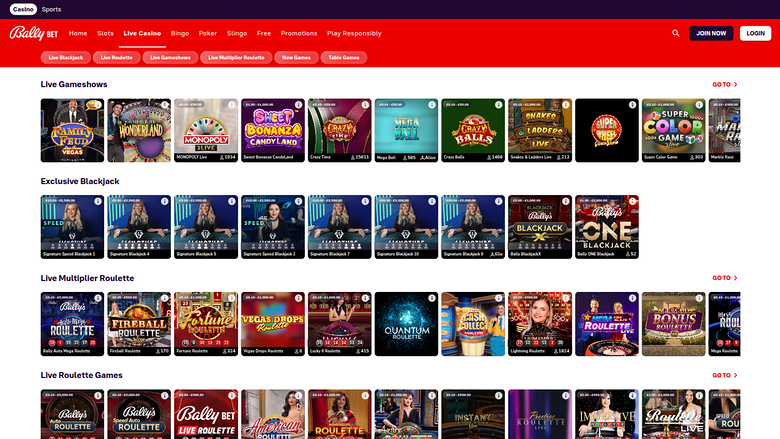 Bally Casino — Live dealer lobby