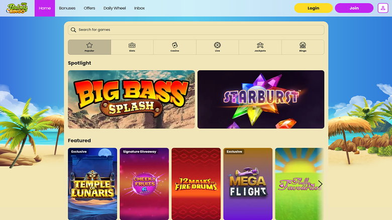 Balmy Bingo — Games lobby