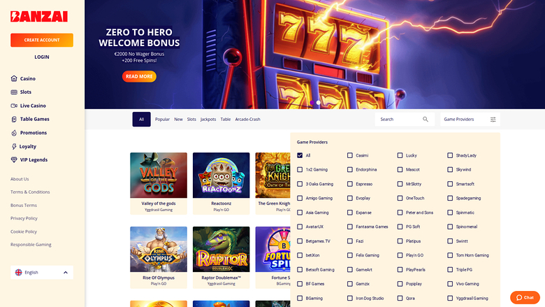Banzai Casino — Games by studio